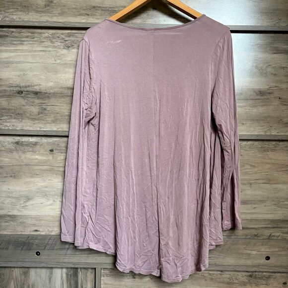 She + Sky Mauve Flowy Deep V Lace Front Long Sleeve Blouse Women's S Great prewo - Picture 2 of 5